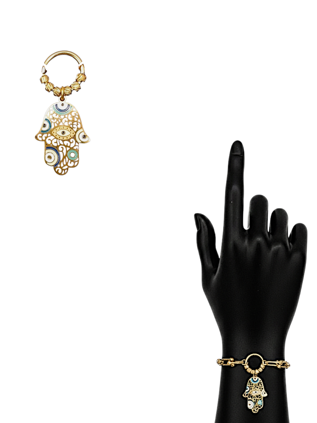 Pulsera Mano de Fátima y Ojo Turco